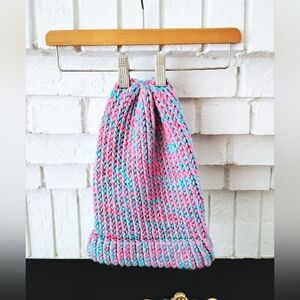 Vibrant Pink and Teal/Blue Knit Hat